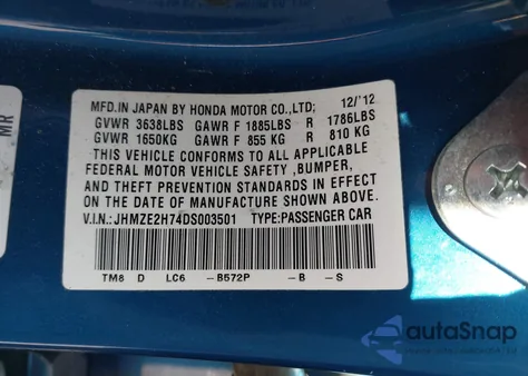 2013 Honda Insight Ex z USA, uszkodzony, nr VIN JHMZE2H74DS003501